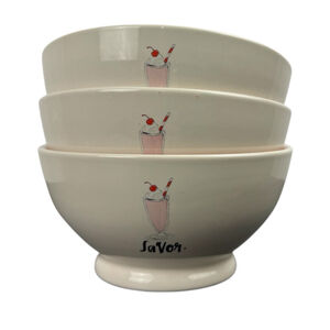 Rae Dunn SAVOR Set of 3 Bowls Cereal Ice Cream Soup Magenta Artisan Collection